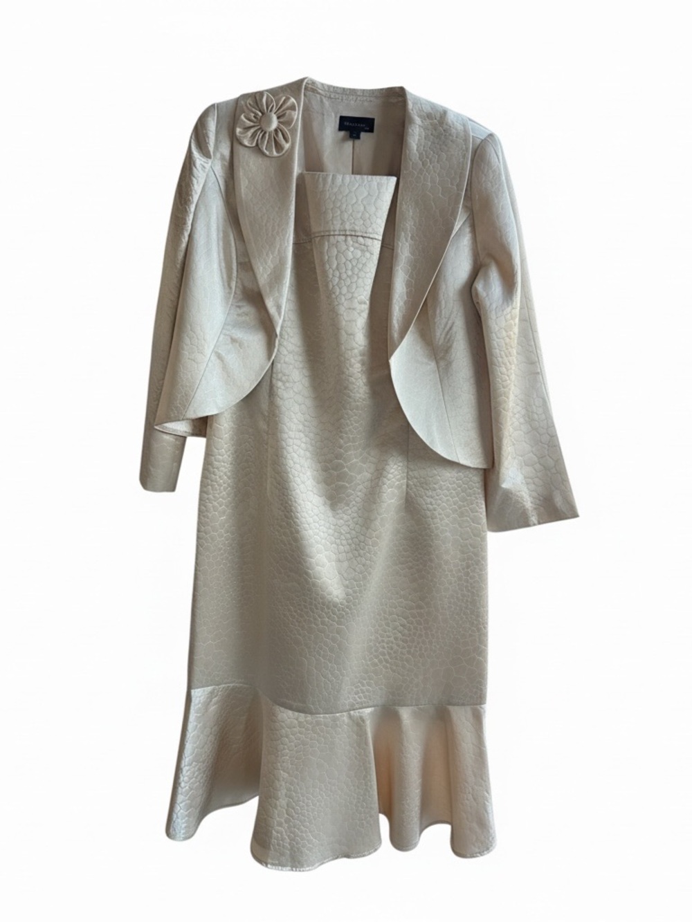 Ashro Ivory Textured Dress and Jacket Set